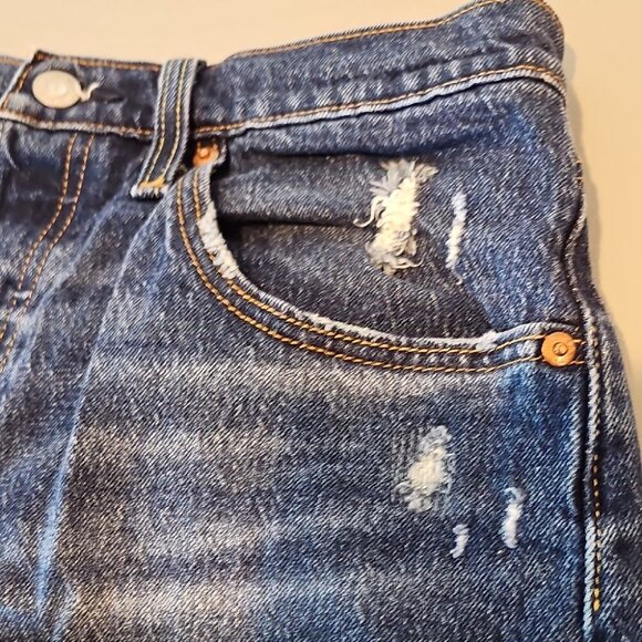 Levi's 501 Blue Distressed Denim Button Fly 32" Waist Jean Shorts - Picture 11 of 13